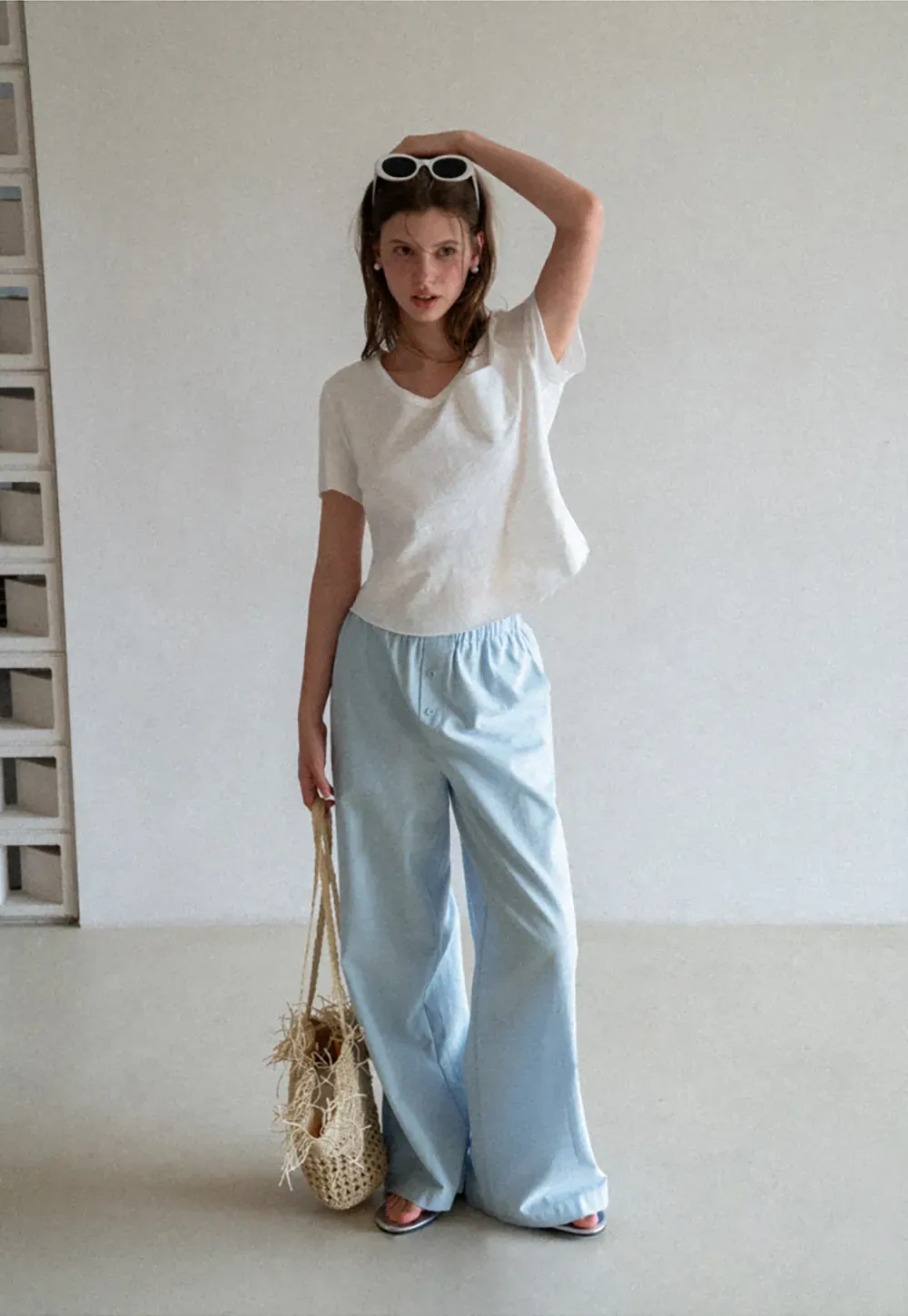 Wide Leg Button Front Casual Pants
