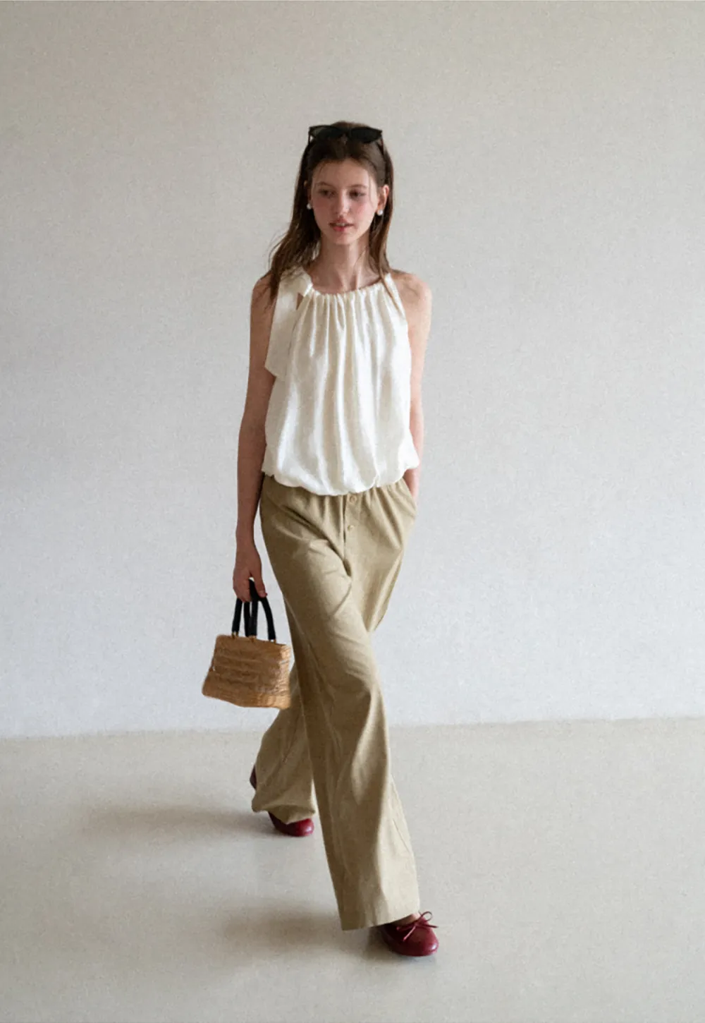 Wide Leg Button Front Casual Pants
