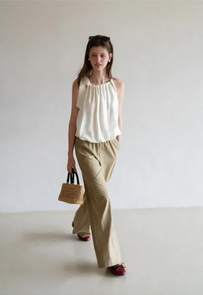 Wide Leg Button Front Casual Pants