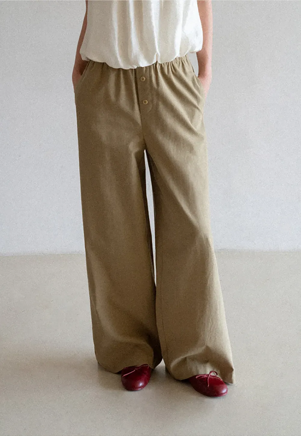 Wide Leg Button Front Casual Pants