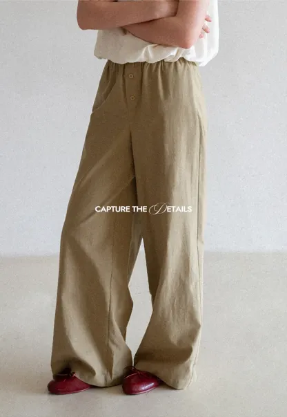 Wide Leg Button Front Casual Pants