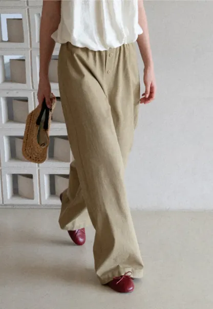 Wide Leg Button Front Casual Pants