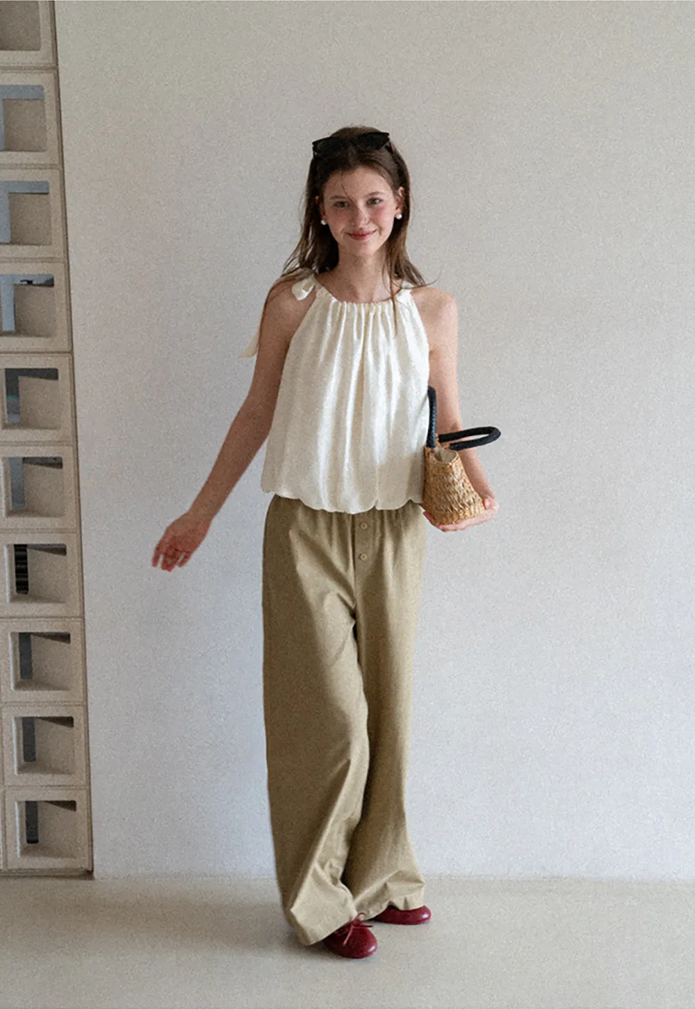 Wide Leg Button Front Casual Pants