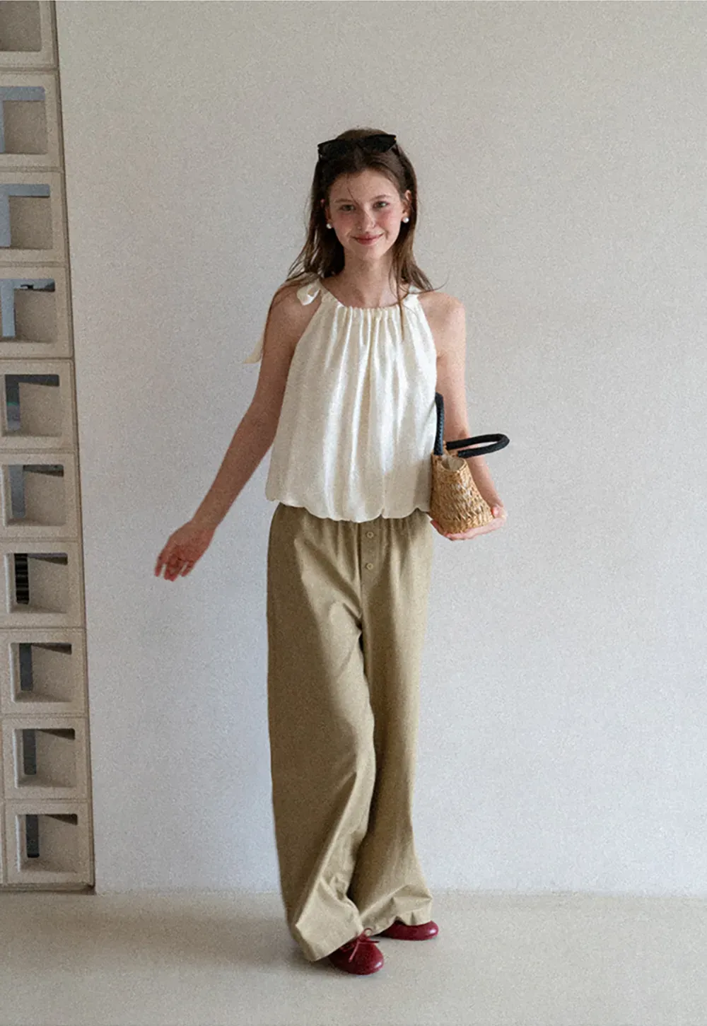 Wide Leg Button Front Casual Pants