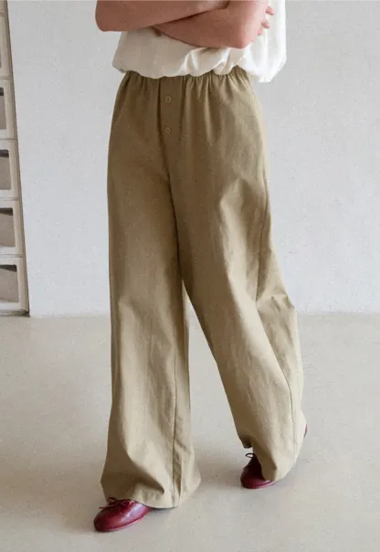 Wide Leg Button Front Casual Pants