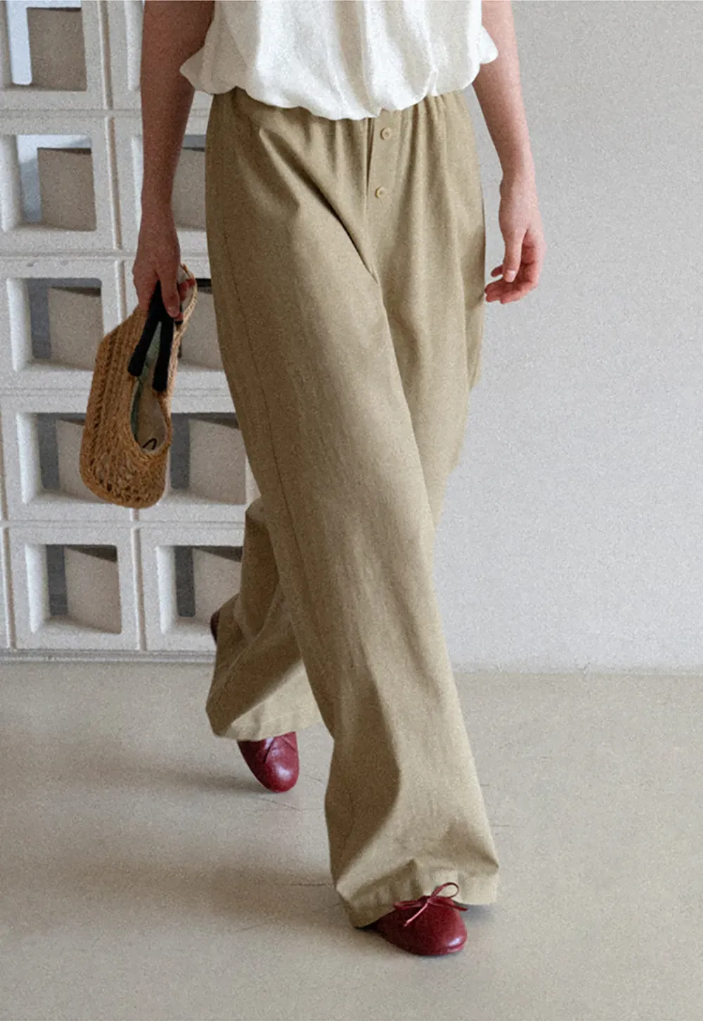 Wide Leg Button Front Casual Pants