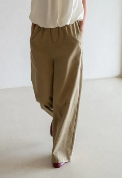 Wide Leg Button Front Casual Pants