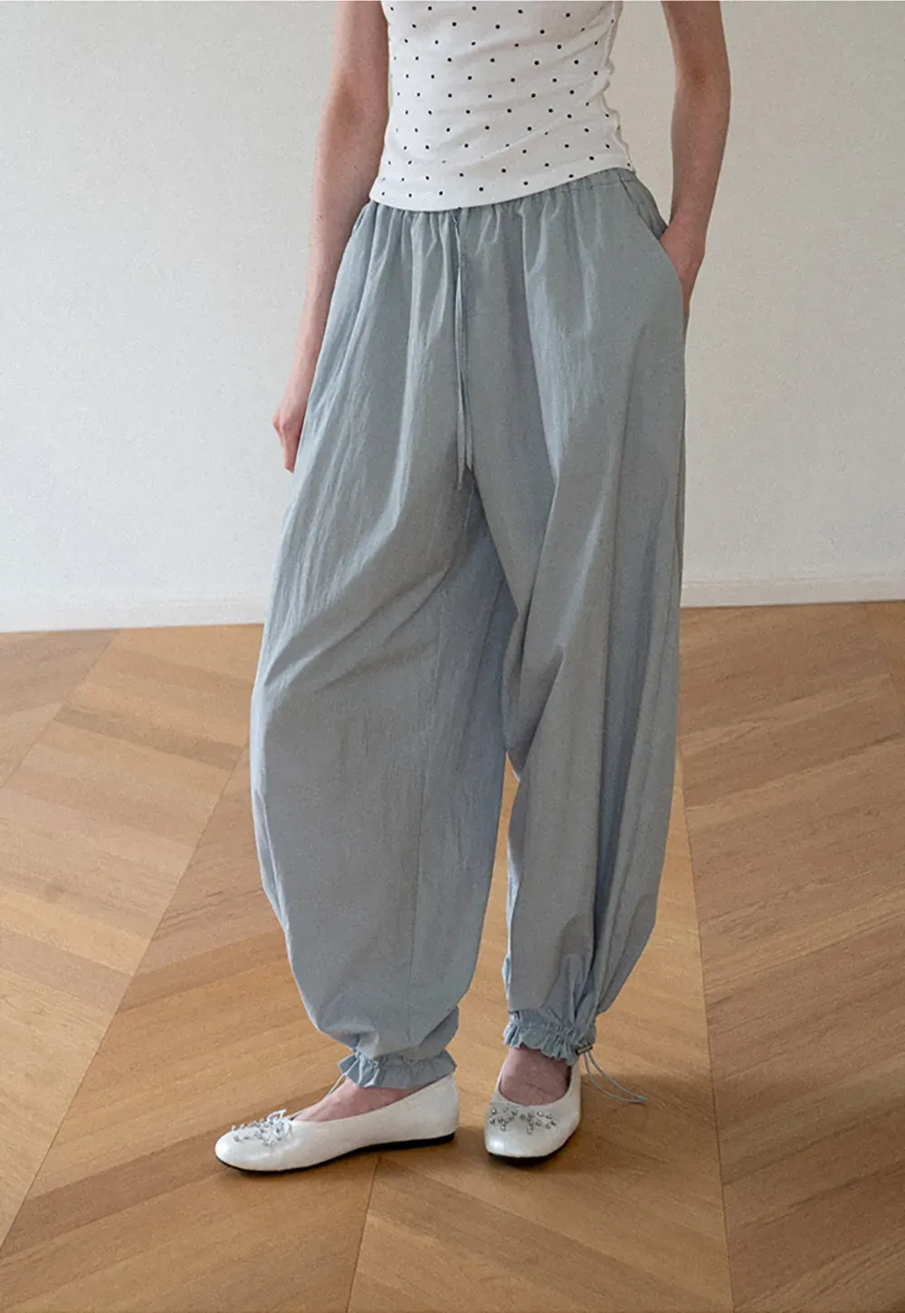 High Waist Elastic Cuff Loose Fit Casual Pants