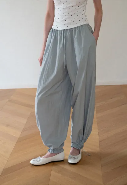High Waist Elastic Cuff Loose Fit Casual Pants