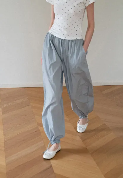 High Waist Elastic Cuff Loose Fit Casual Pants