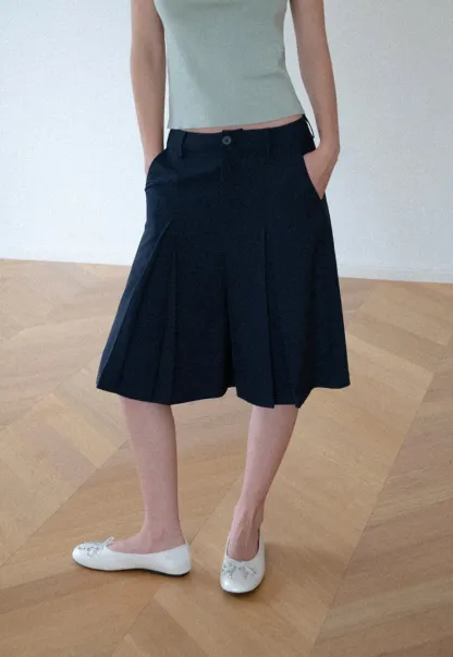 Pleated A-Line Midi Skirt