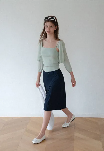 Pleated A-Line Midi Skirt