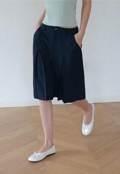 Pleated A-Line Midi Skirt