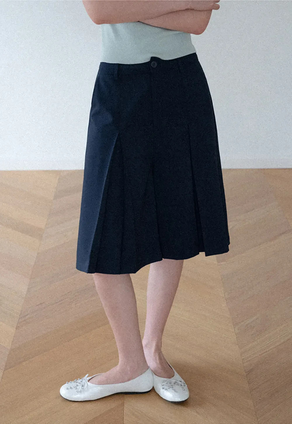 Pleated A-Line Midi Skirt