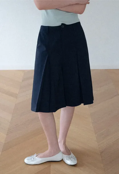 Pleated A-Line Midi Skirt