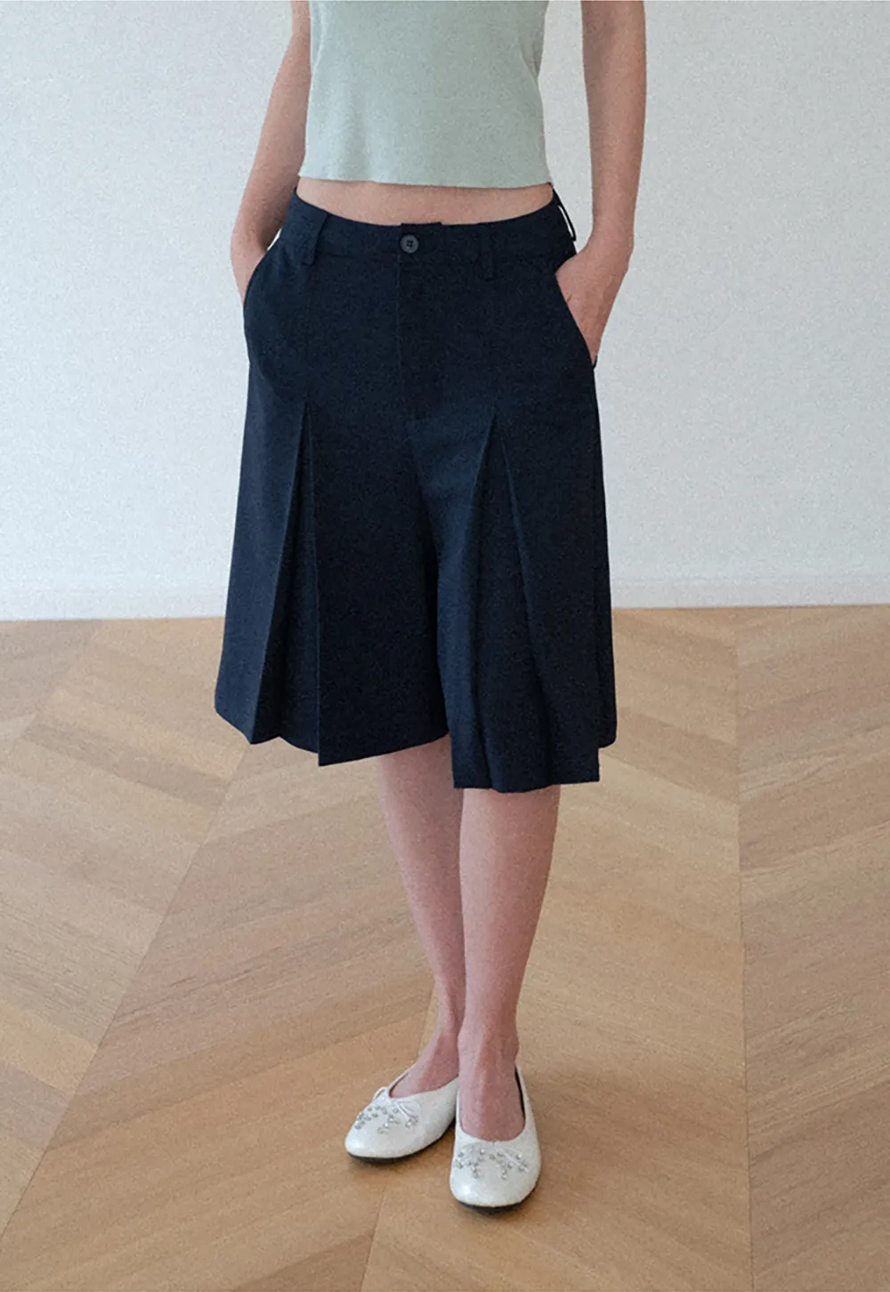 Pleated A-Line Midi Skirt