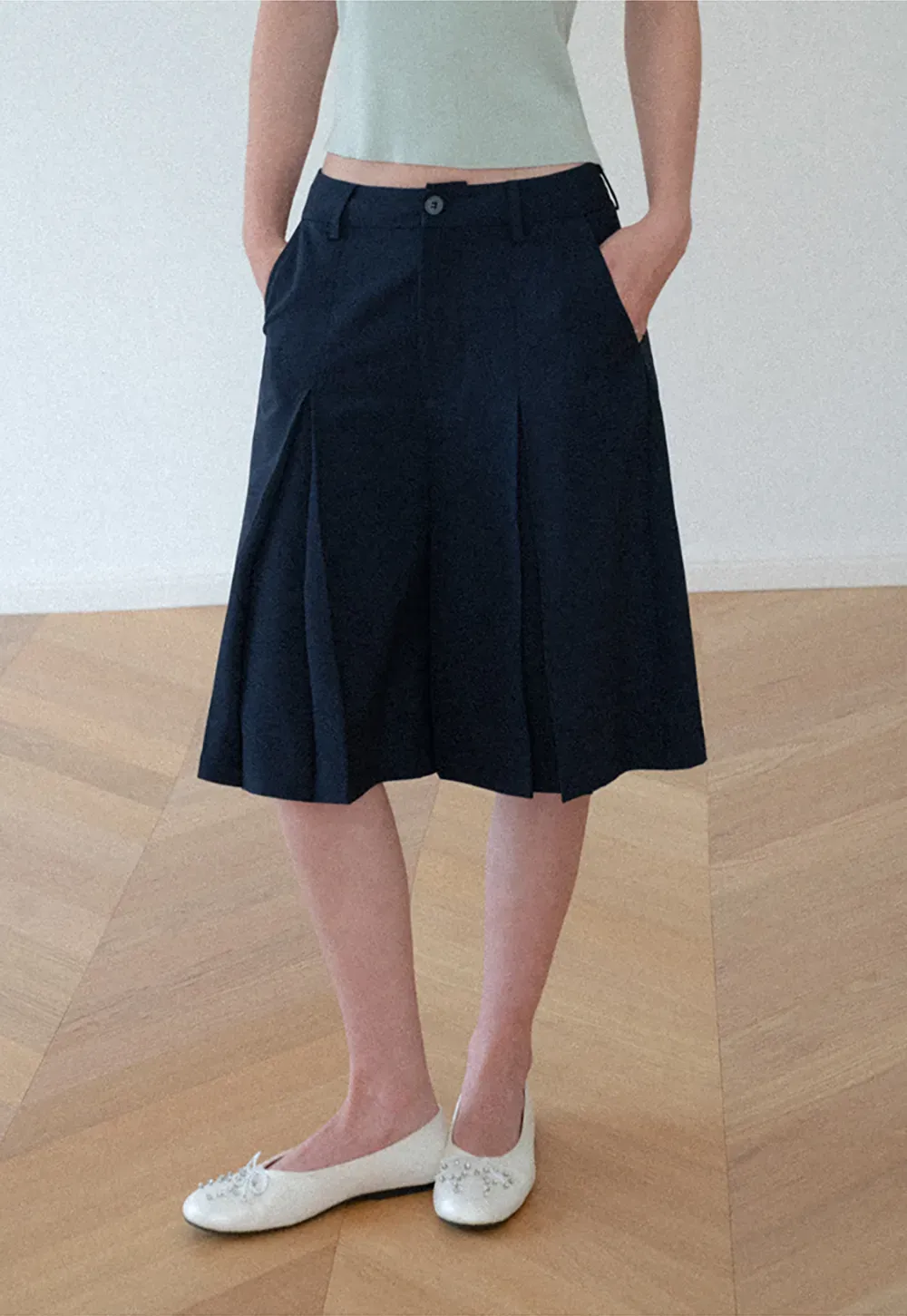 Pleated A-Line Midi Skirt