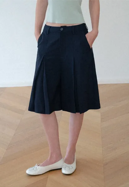 Pleated A-Line Midi Skirt
