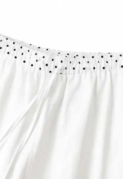 Elastic Waist with Polka Dot Trim Wide Leg Casual Pants