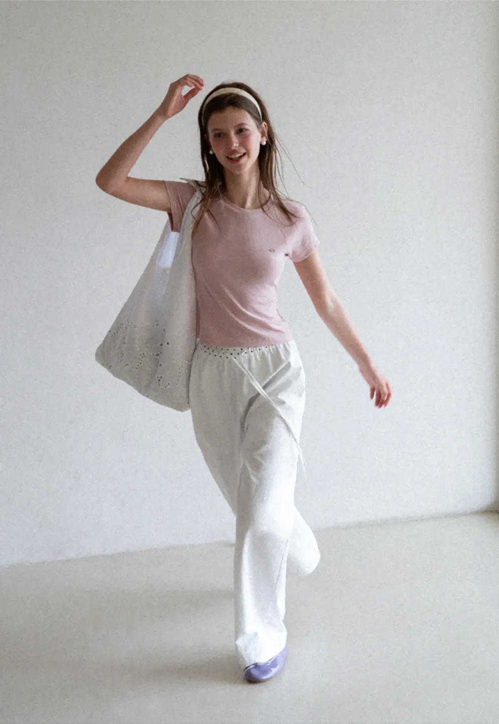 Elastic Waist with Polka Dot Trim Wide Leg Casual Pants