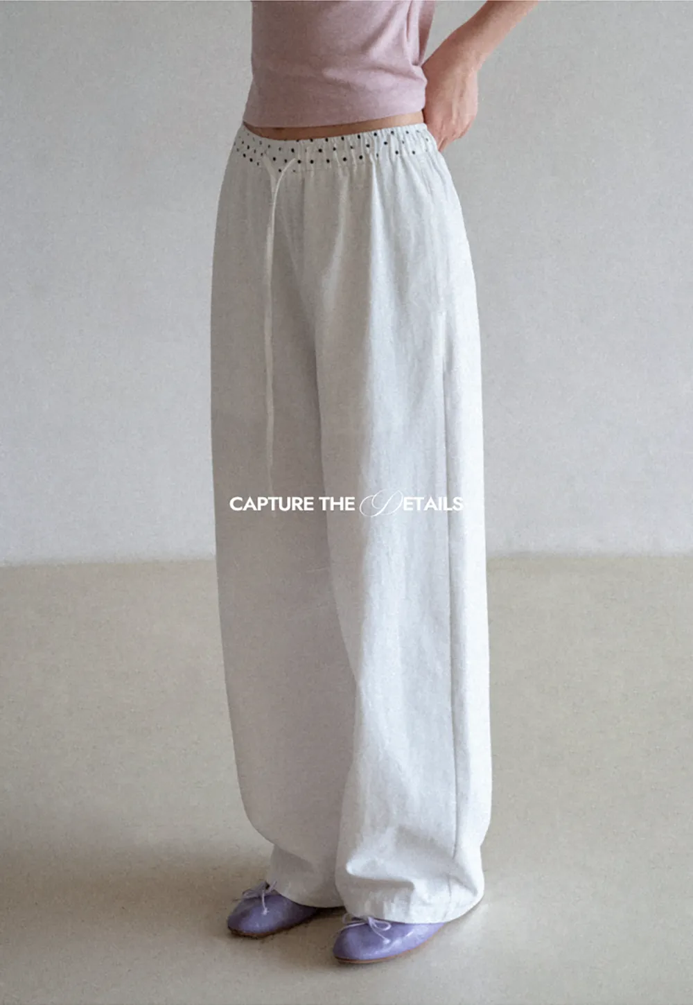 Elastic Waist with Polka Dot Trim Wide Leg Casual Pants