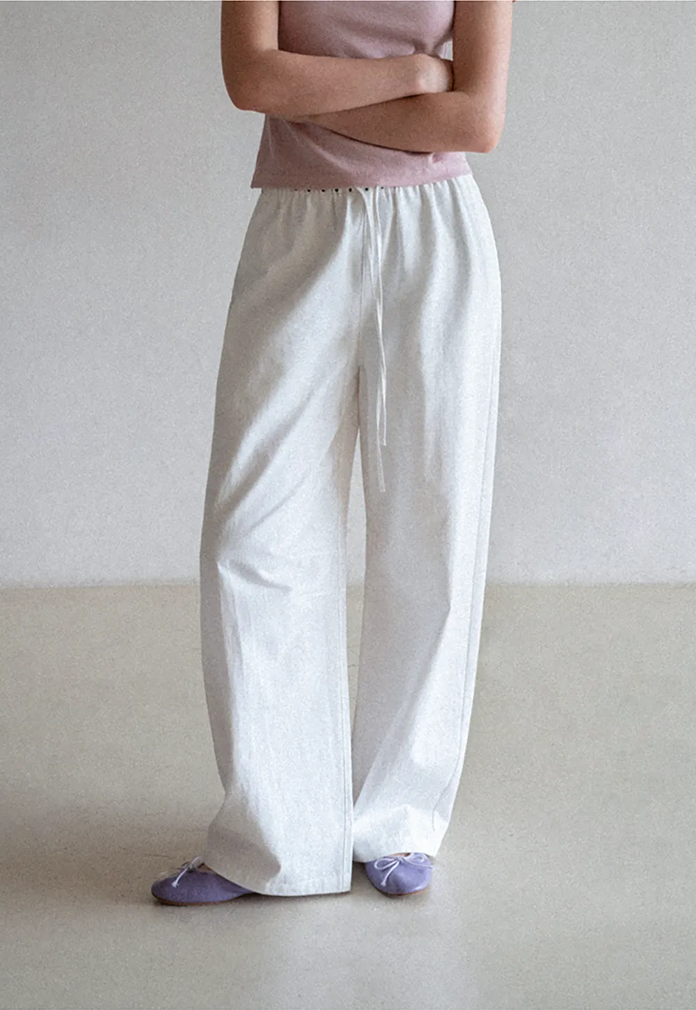 Elastic Waist with Polka Dot Trim Wide Leg Casual Pants