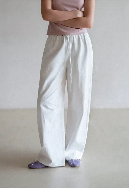 Elastic Waist with Polka Dot Trim Wide Leg Casual Pants