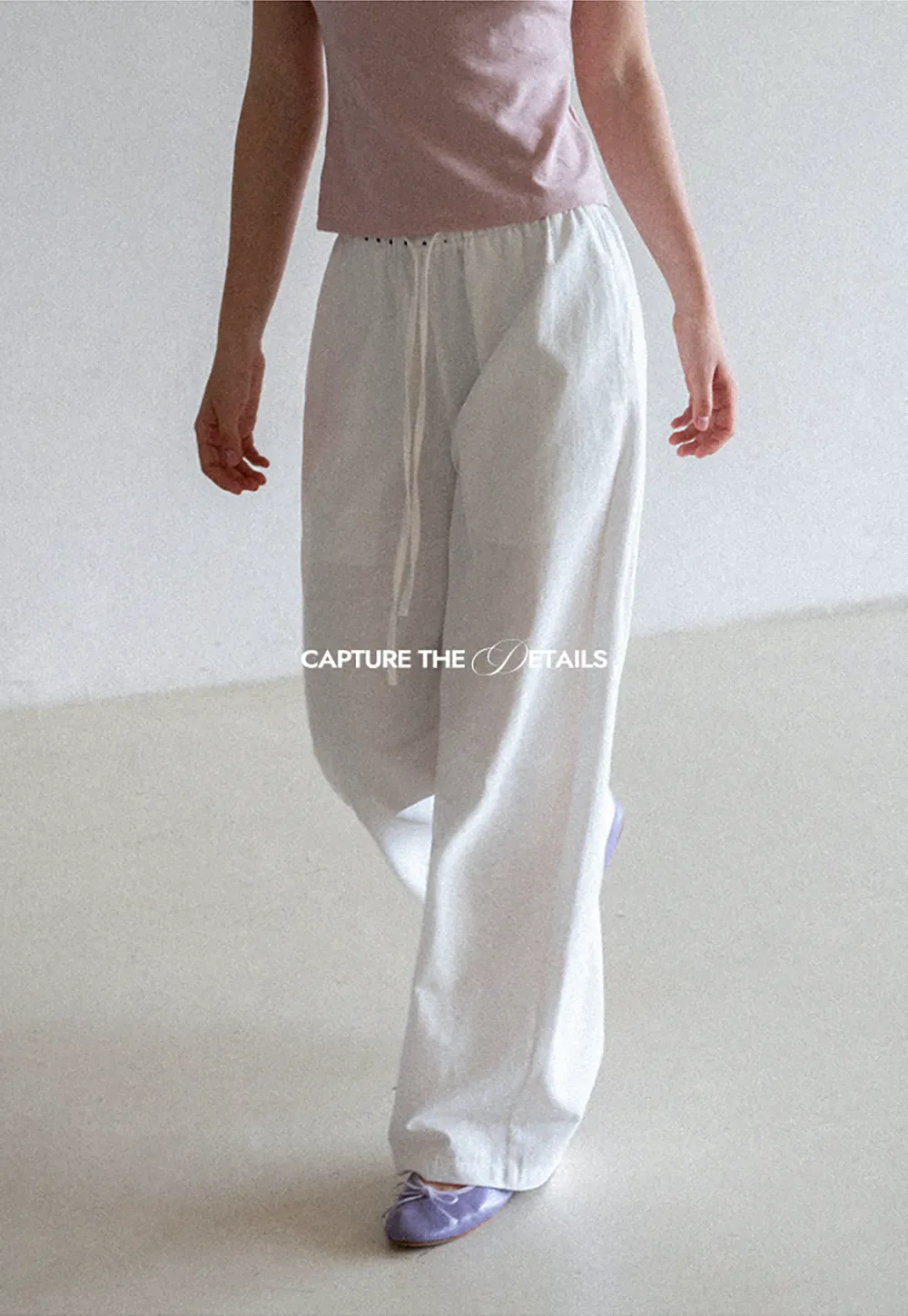 Elastic Waist with Polka Dot Trim Wide Leg Casual Pants