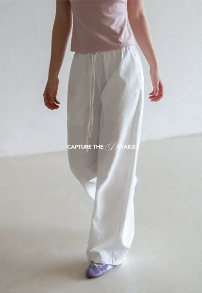 Elastic Waist with Polka Dot Trim Wide Leg Casual Pants
