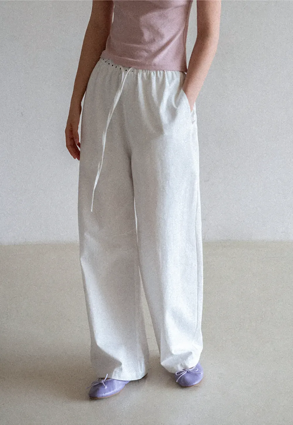 Elastic Waist with Polka Dot Trim Wide Leg Casual Pants