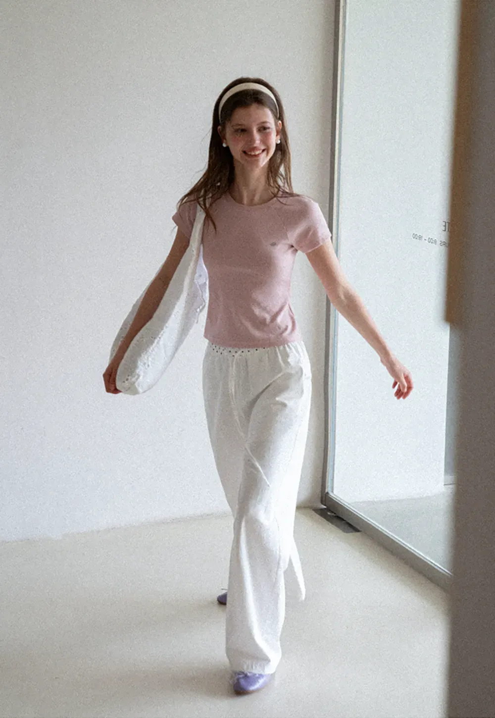 Elastic Waist with Polka Dot Trim Wide Leg Casual Pants