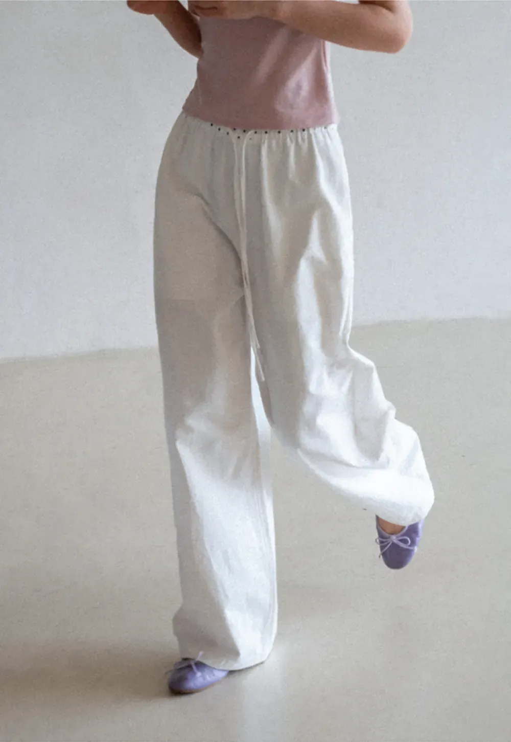 Elastic Waist with Polka Dot Trim Wide Leg Casual Pants