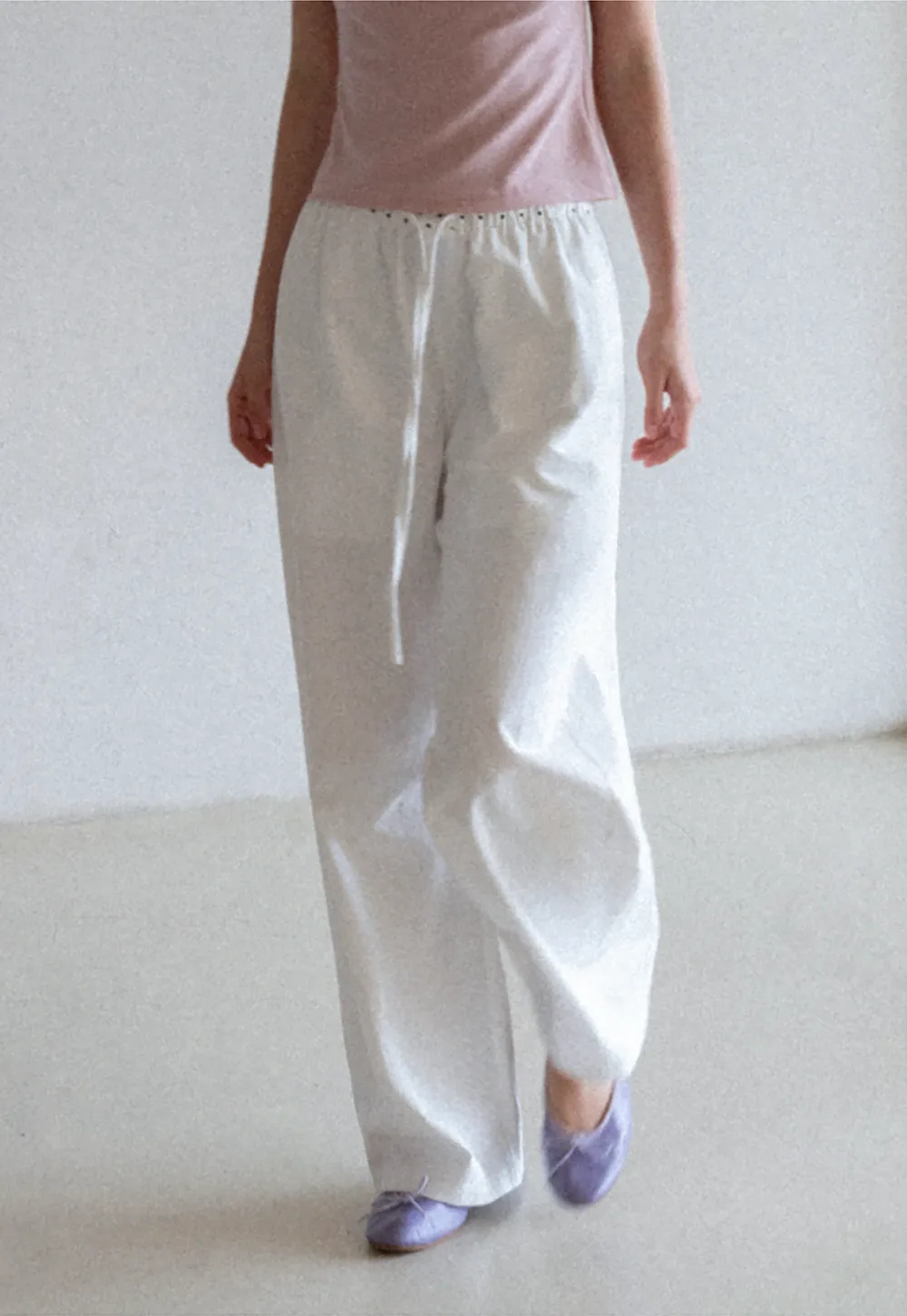 Elastic Waist with Polka Dot Trim Wide Leg Casual Pants