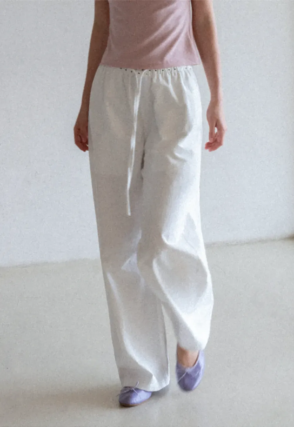 Elastic Waist with Polka Dot Trim Wide Leg Casual Pants