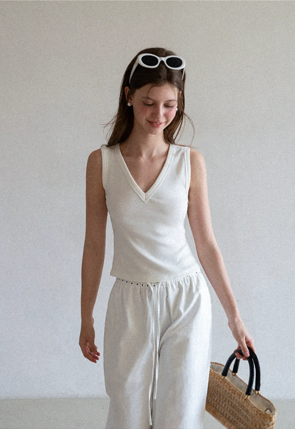 Elastic Waist with Polka Dot Trim Wide Leg Casual Pants