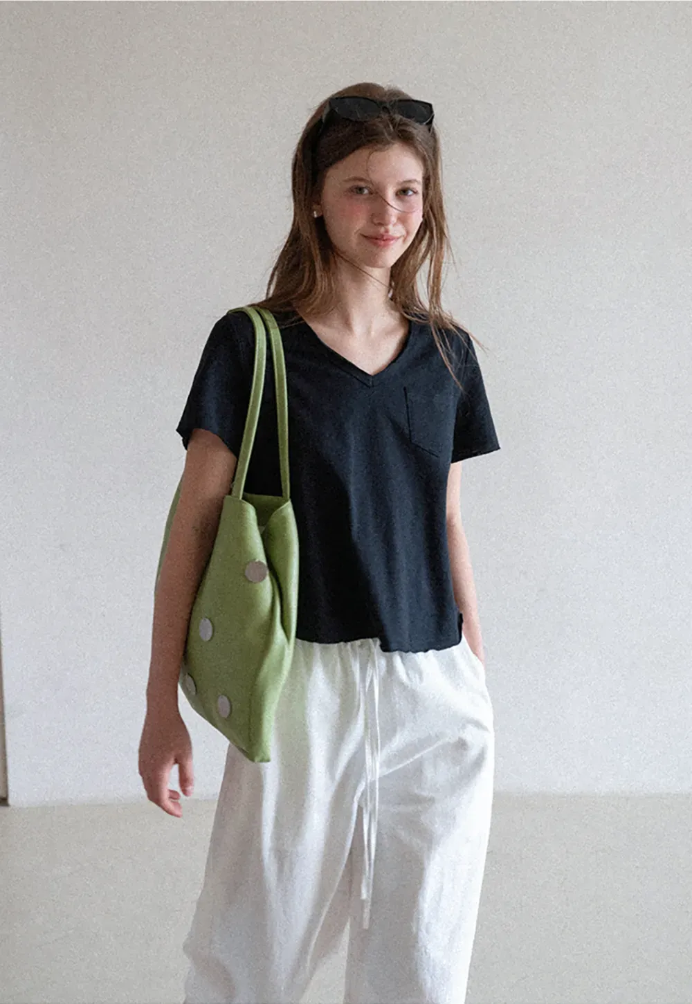 Elastic Waist with Polka Dot Trim Wide Leg Casual Pants