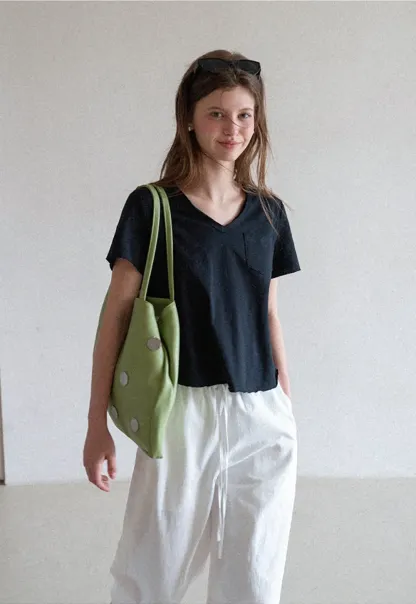 Elastic Waist with Polka Dot Trim Wide Leg Casual Pants