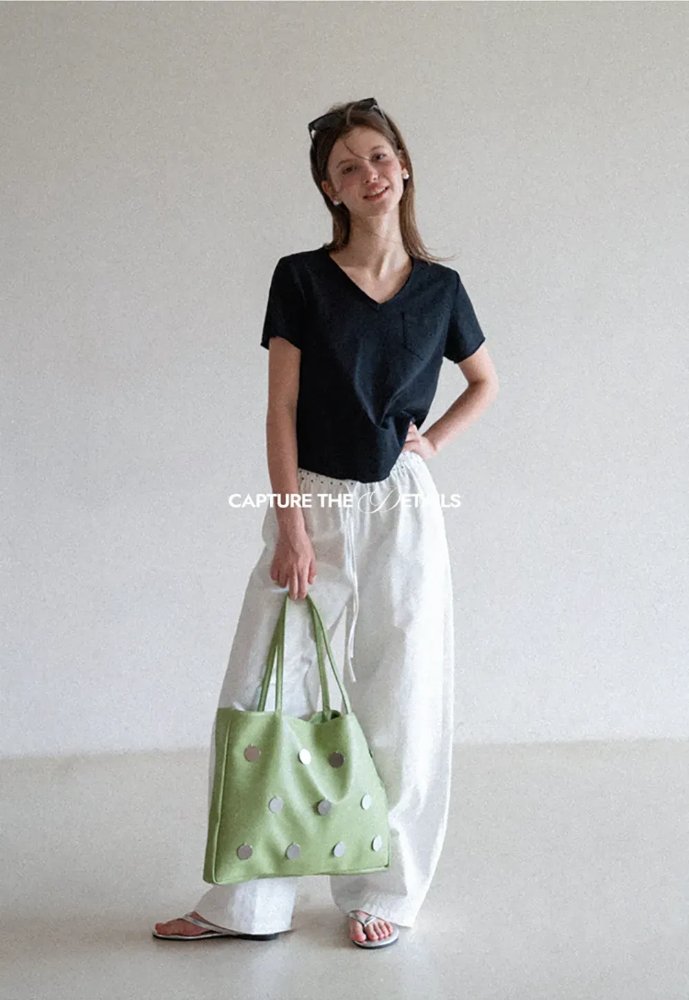 Elastic Waist with Polka Dot Trim Wide Leg Casual Pants