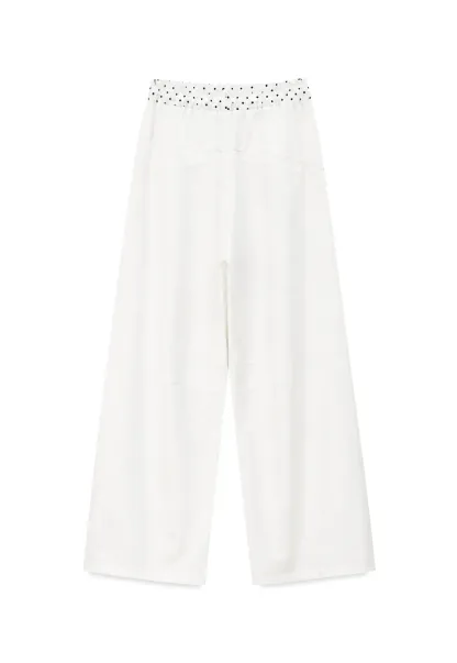 Elastic Waist with Polka Dot Trim Wide Leg Casual Pants