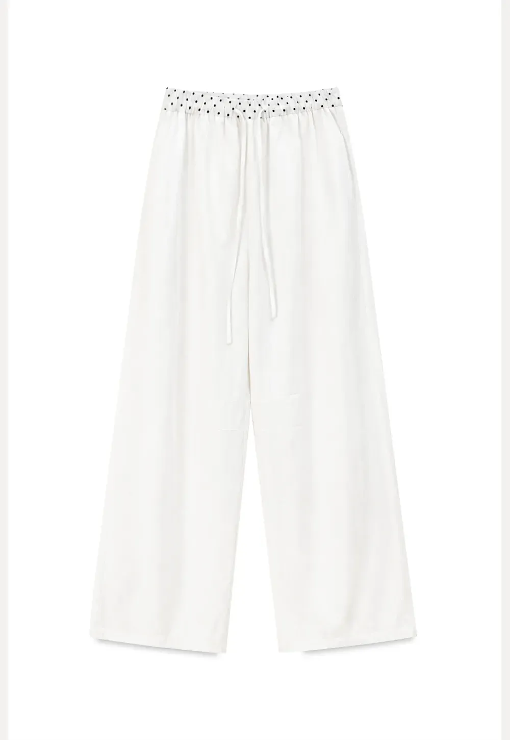 Elastic Waist with Polka Dot Trim Wide Leg Casual Pants