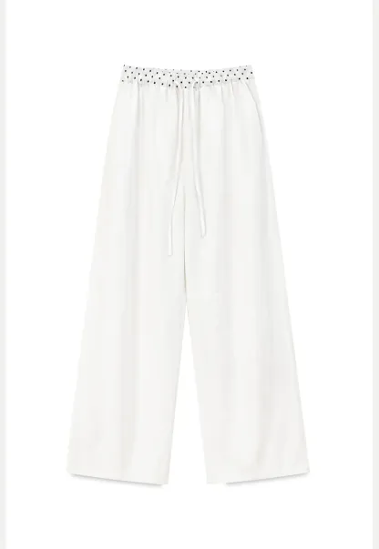 Elastic Waist with Polka Dot Trim Wide Leg Casual Pants