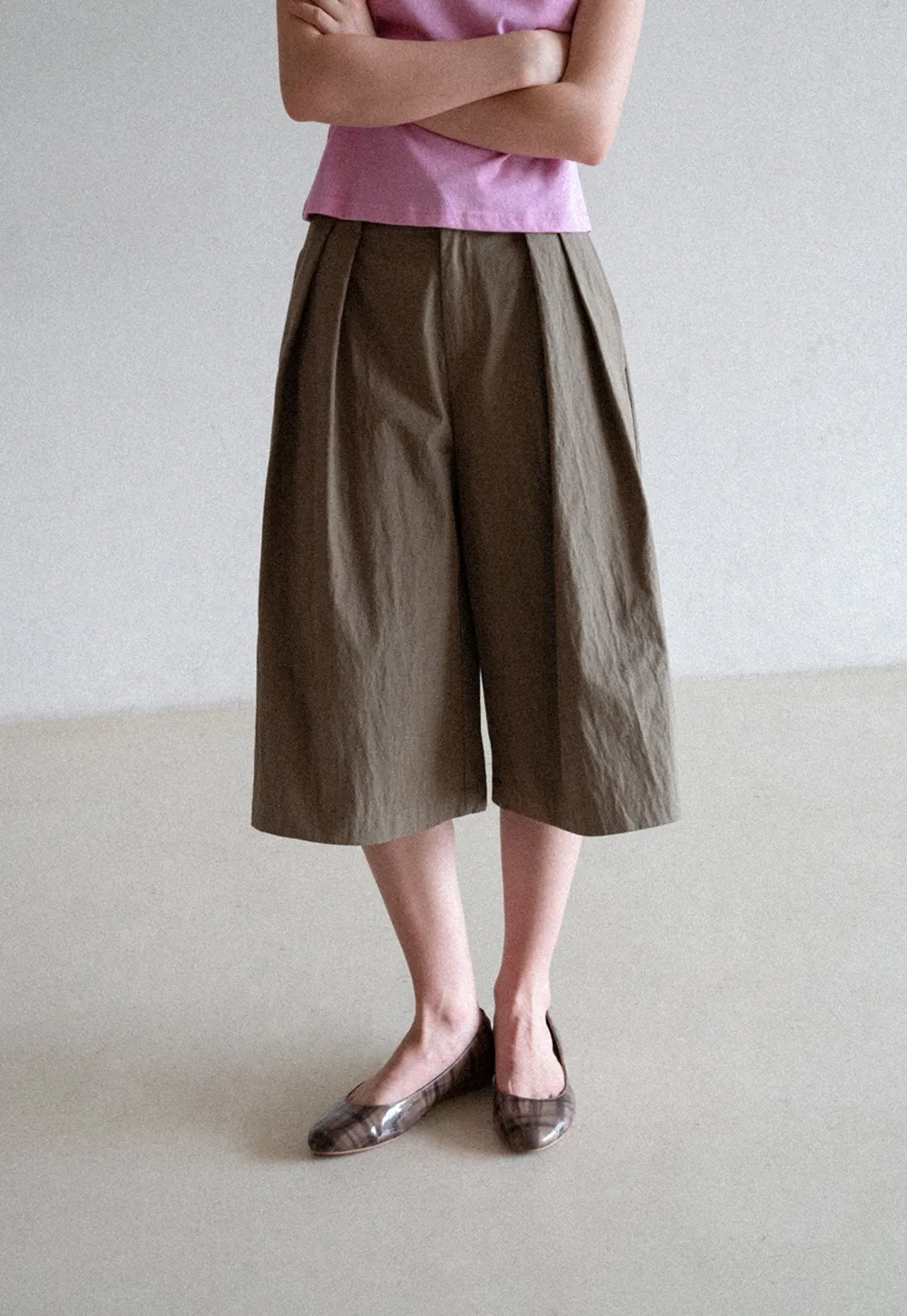 Pleated Wide Leg Cropped Casual Pants