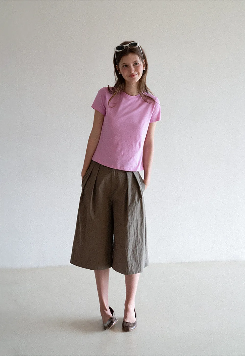 Pleated Wide Leg Cropped Casual Pants