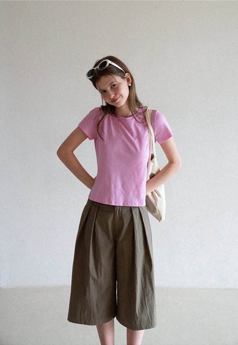 Pleated Wide Leg Cropped Casual Pants
