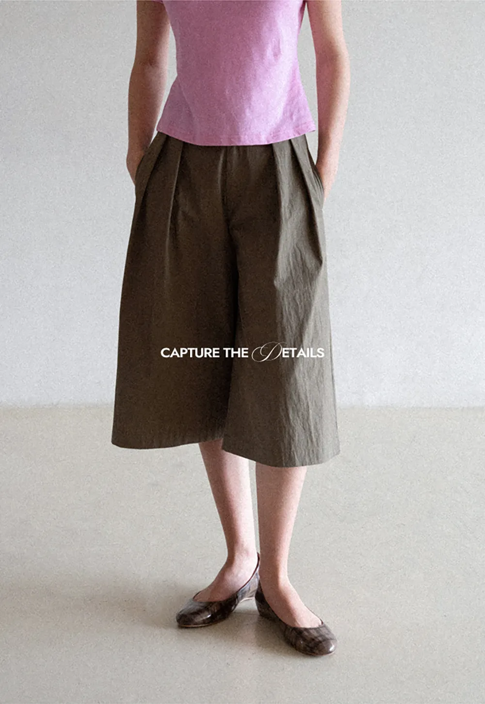 Pleated Wide Leg Cropped Casual Pants