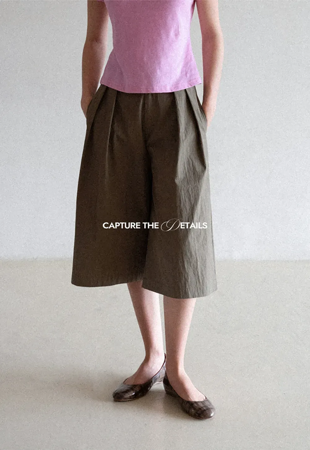 Pleated Wide Leg Cropped Casual Pants