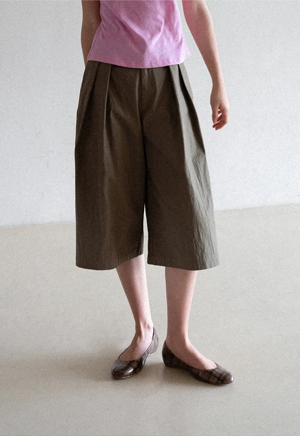 Pleated Wide Leg Cropped Casual Pants