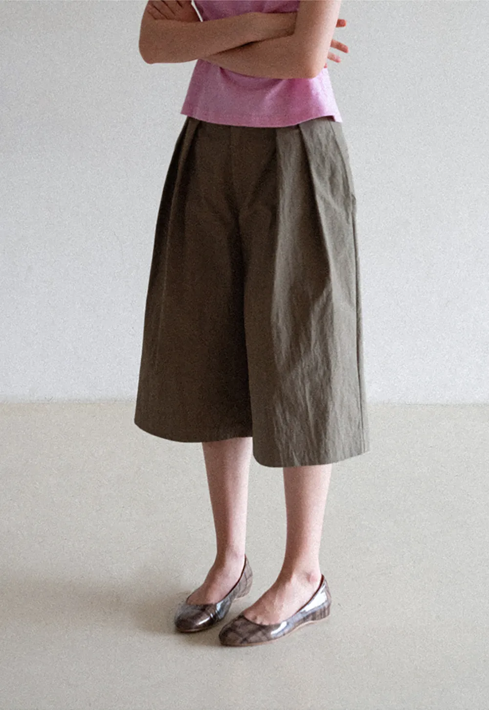 Pleated Wide Leg Cropped Casual Pants