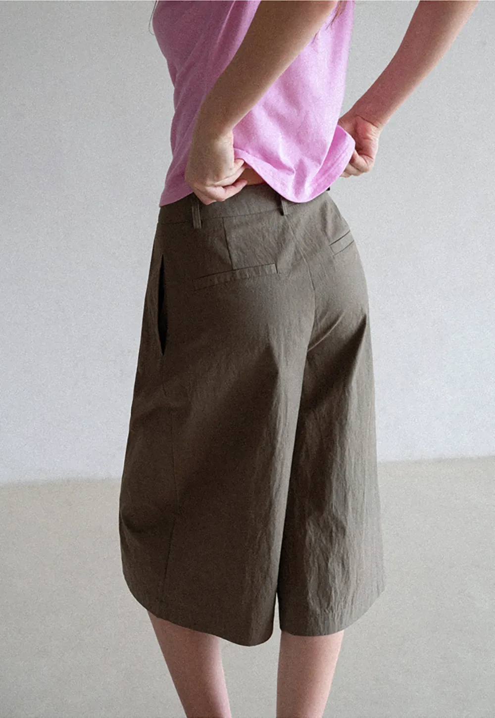 Pleated Wide Leg Cropped Casual Pants