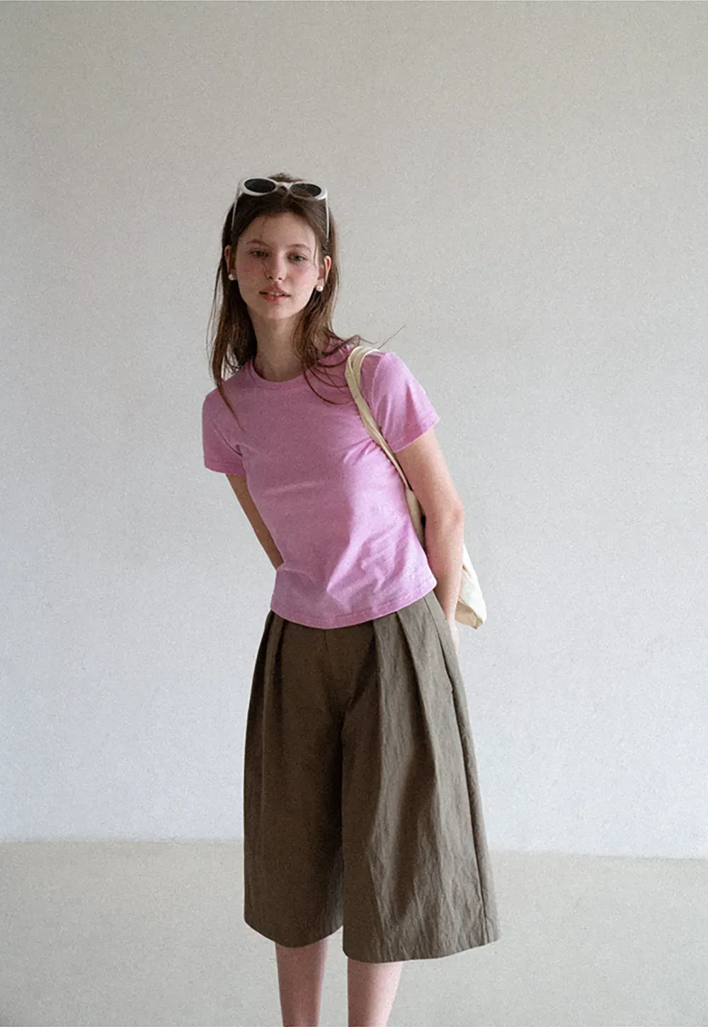 Pleated Wide Leg Cropped Casual Pants